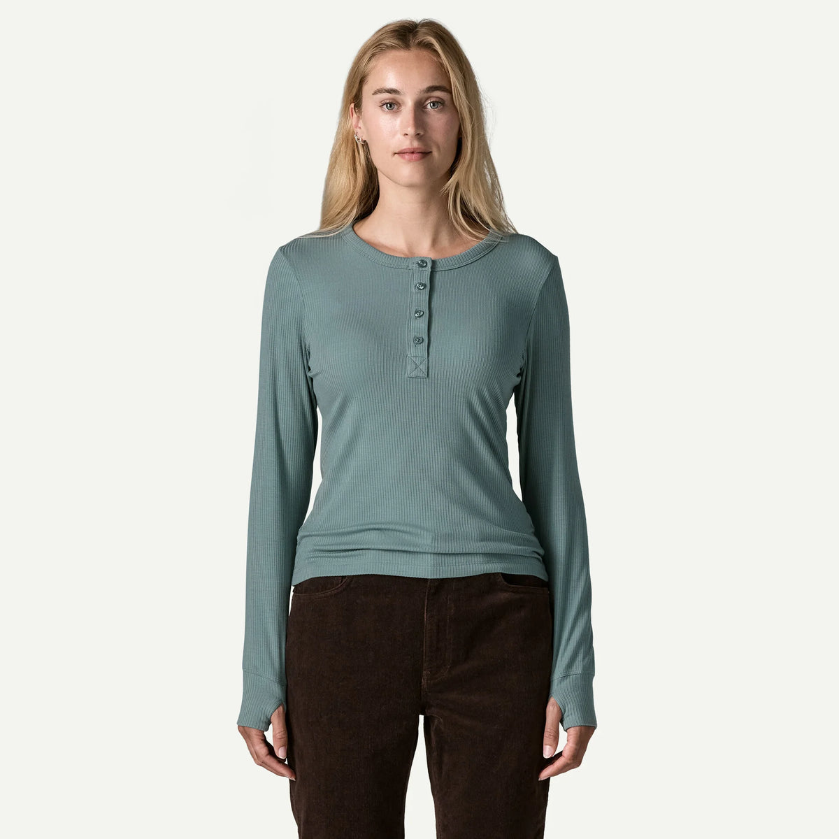 W's Long-Sleeved Rib-Knit Henley